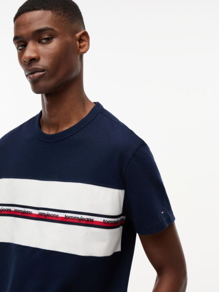 Blue Tricou Din Jersey Peached Cu Dungi  Barbati