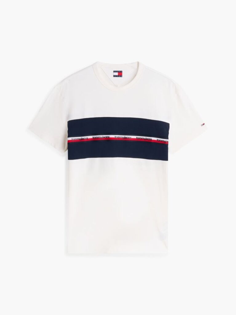 Alb Tricou Din Jersey Peached Cu Dungi  Barbati