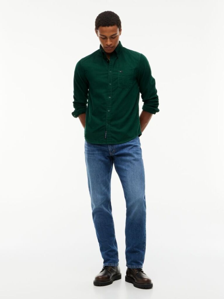 Green Regular Fit Button-Down Corduroy Shirt  Men
