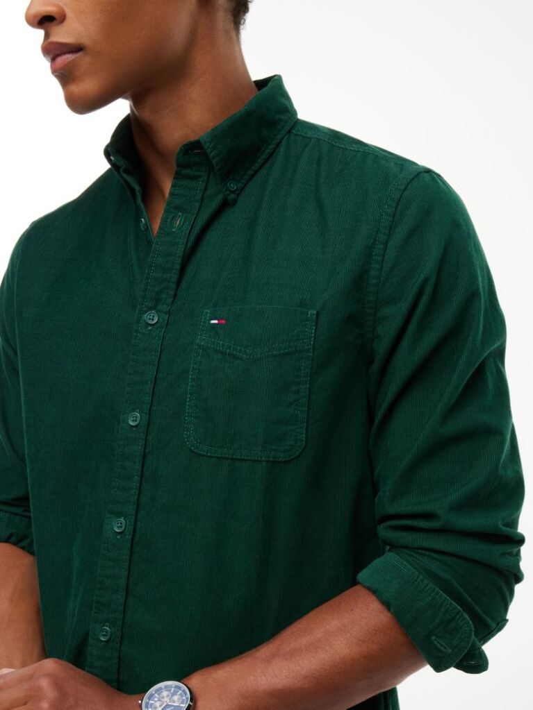 Green Regular Fit Button-Down Corduroy Shirt  Men