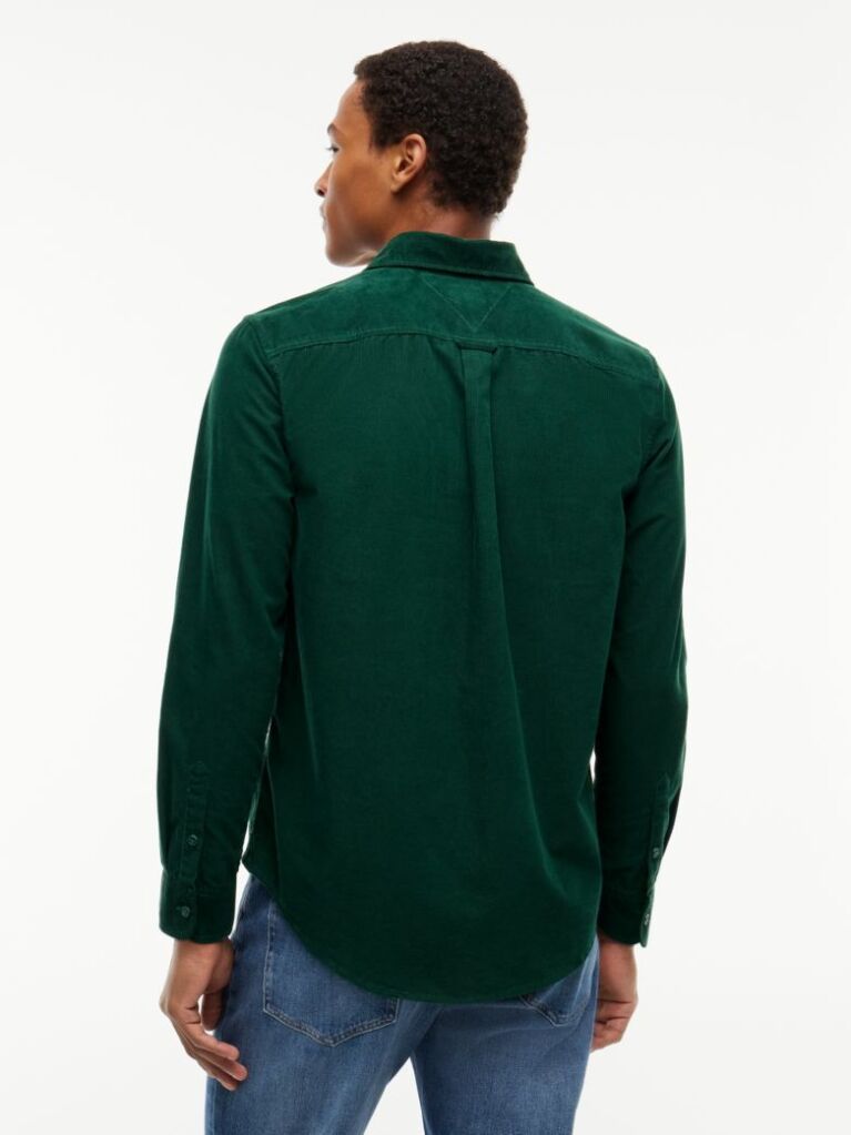 Green Regular Fit Button-Down Corduroy Shirt  Men
