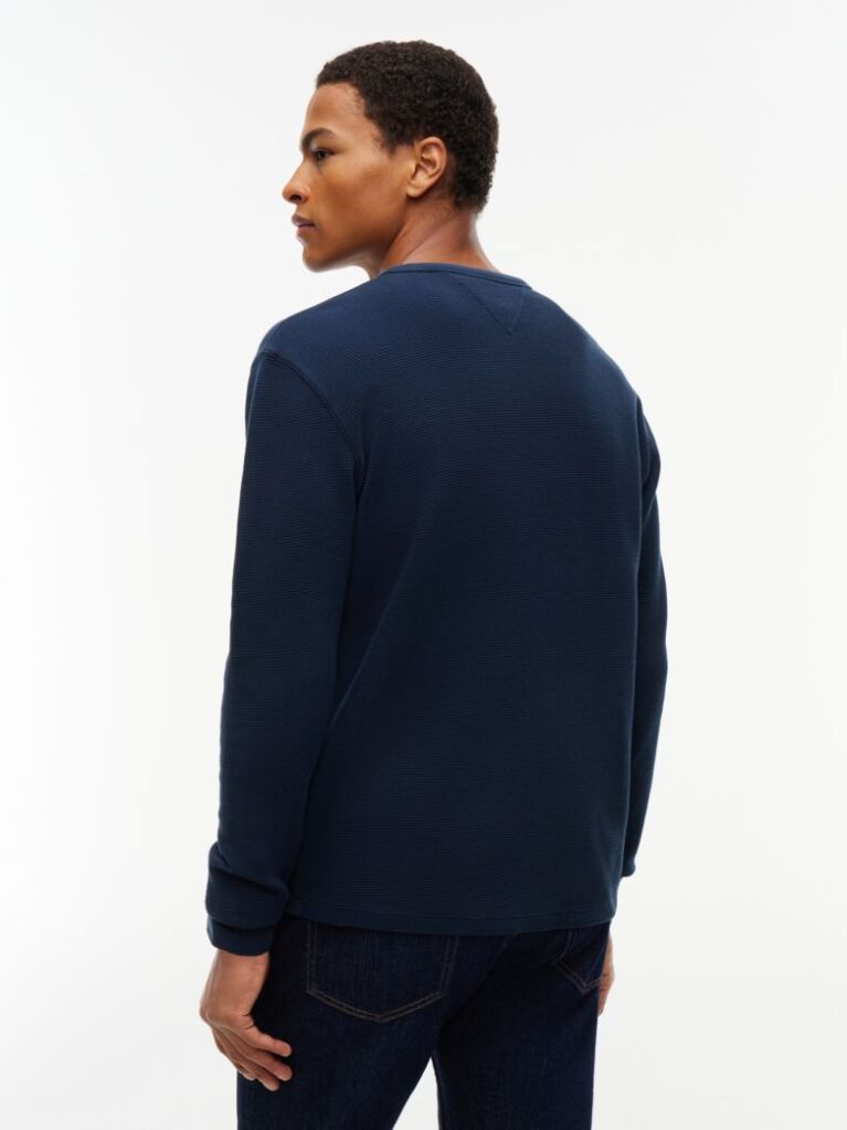 Blue T-Shirt Cu Maneca Lunga Tricotat Uzat   Barbati