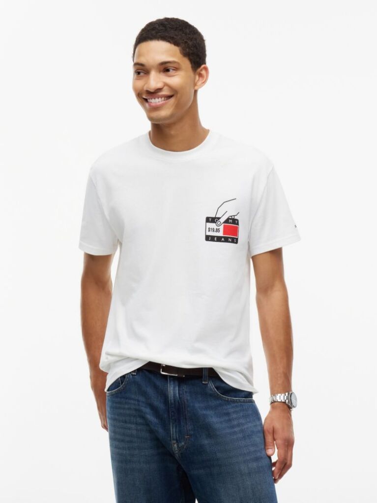 Bej T-Shirt Din Jerseu Cu Guler Rotund Si Imprimeu Pe Spate  Barbati