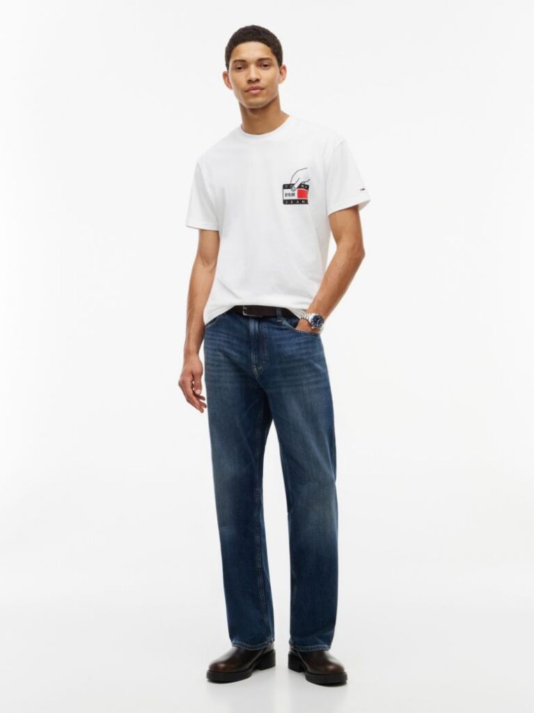 Bej T-Shirt Din Jerseu Cu Guler Rotund Si Imprimeu Pe Spate  Barbati