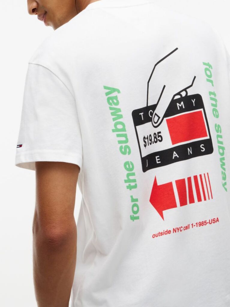 Bej T-Shirt Din Jerseu Cu Guler Rotund Si Imprimeu Pe Spate  Barbati