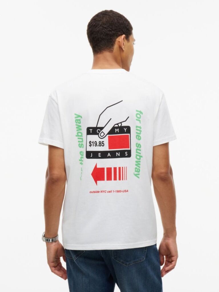 Bej T-Shirt Din Jerseu Cu Guler Rotund Si Imprimeu Pe Spate  Barbati