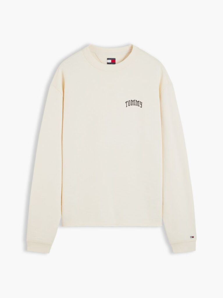 Bej Bluza De Trening Cu Guler Rotund Croiala Lejera Si Logo  Barbati