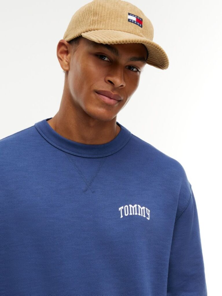 Blue Bluza De Trening Cu Guler Rotund Croiala Lejera Si Logo  Barbati