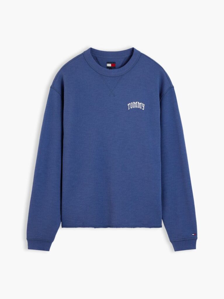 Blue Bluza De Trening Cu Guler Rotund Croiala Lejera Si Logo  Barbati