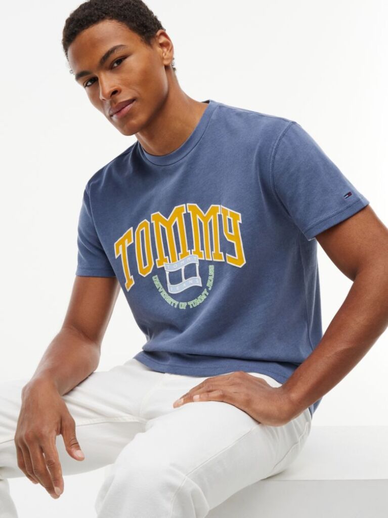 Blue T-Shirt Din Jerseu Cu Logo Varsity  Barbati