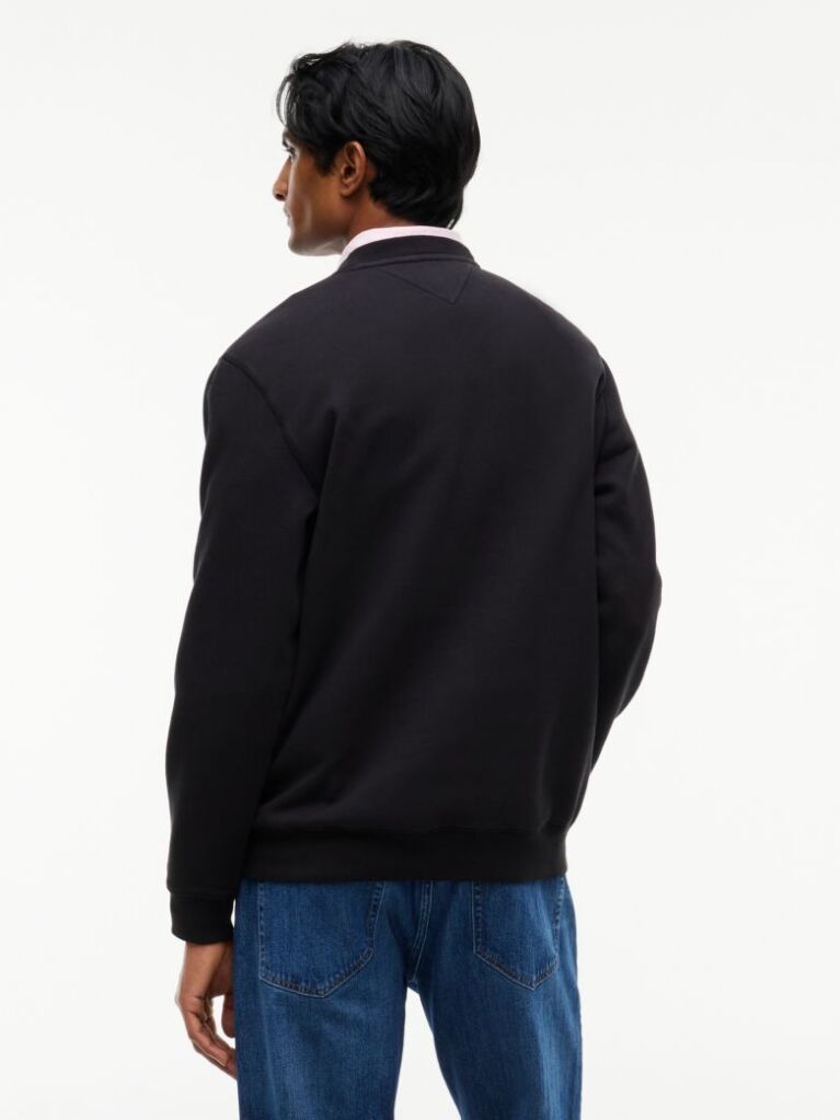 Negru Bluza De Trening Cu Guler Rotund  Fleece Si Steag  Barbati