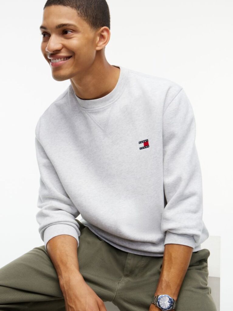 Gri Bluza De Trening Cu Guler Rotund  Fleece Si Steag  Barbati