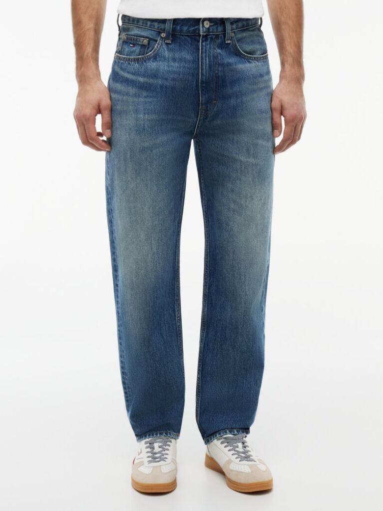 Denim Blugi Tapered Whiskered Cu Croiala Regular  Barbati