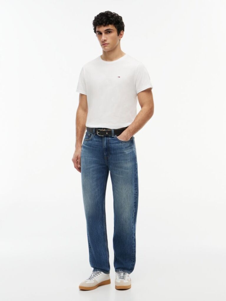 Denim Blugi Tapered Whiskered Cu Croiala Regular  Barbati
