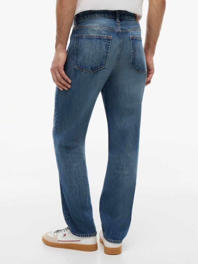 Denim Blugi Tapered Whiskered Cu Croiala Regular  Barbati