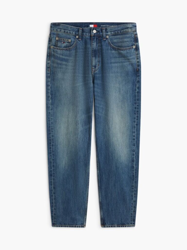 Denim Blugi Tapered Whiskered Cu Croiala Regular  Barbati