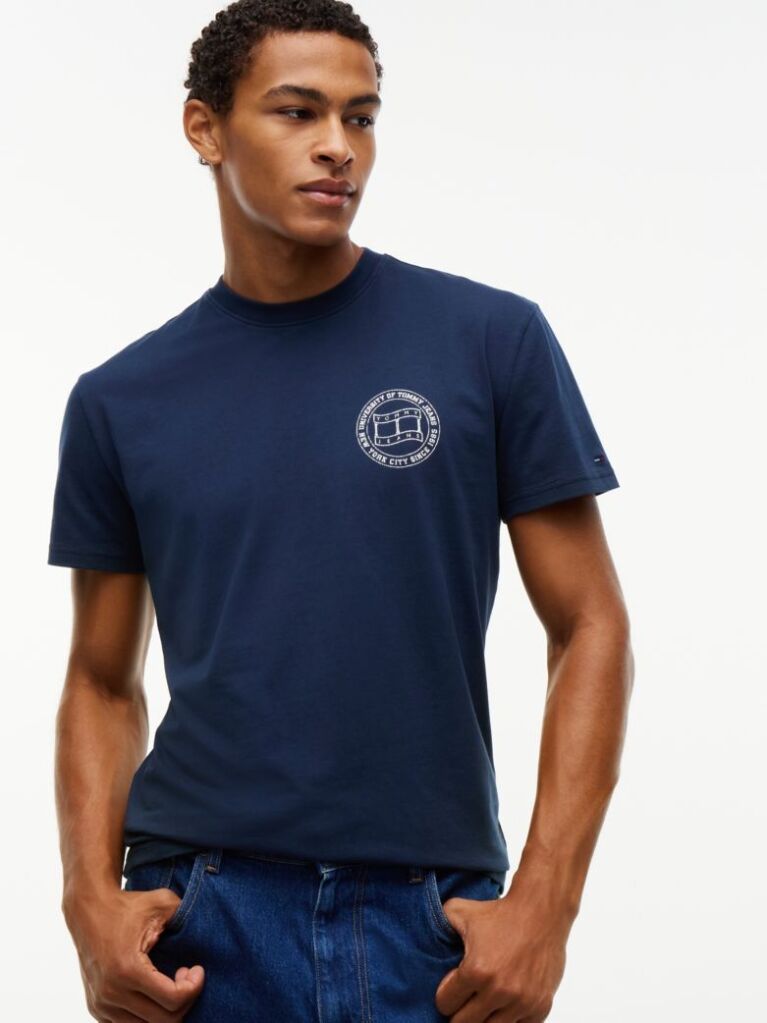 Blue T-Shirt Din Jerseu Cu Steag Undulat Pe Spate  Barbati