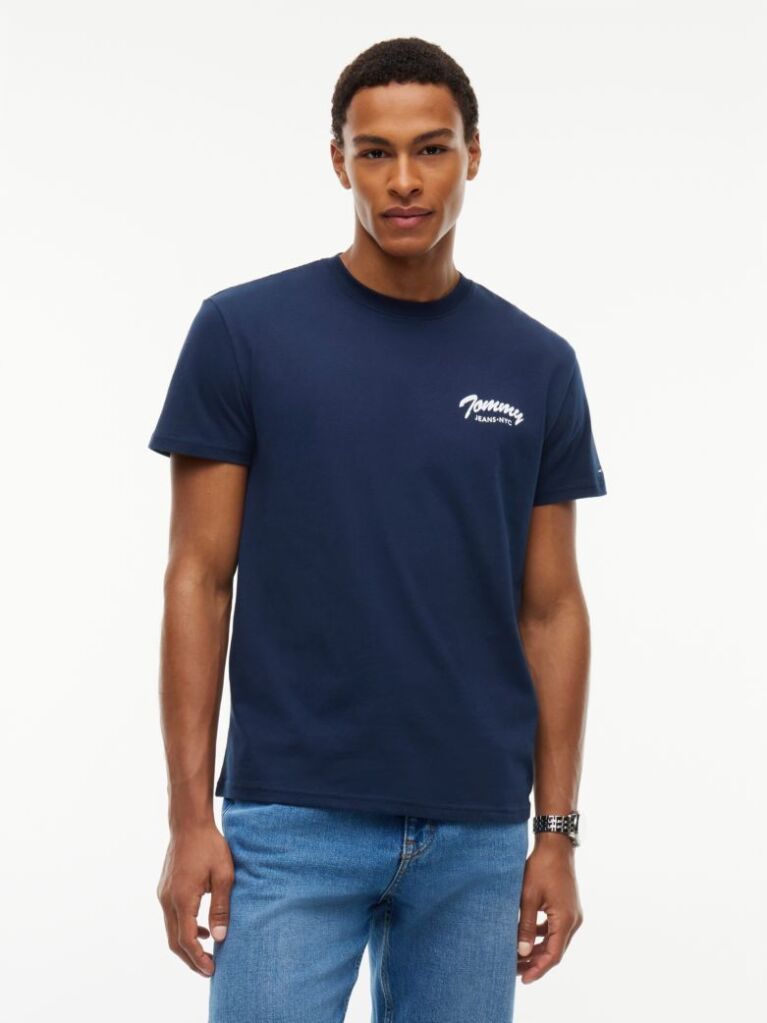 Blue T-Shirt Din Jerseu Cu Guler Rotund Si Logo  Barbati