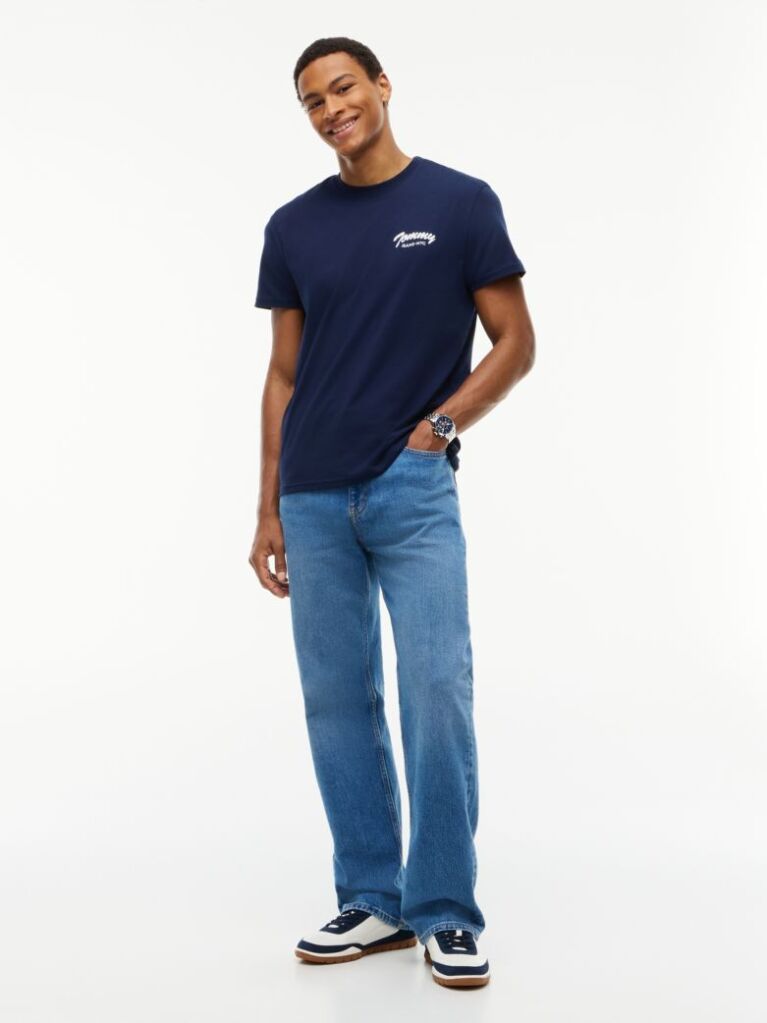 Blue T-Shirt Din Jerseu Cu Guler Rotund Si Logo  Barbati