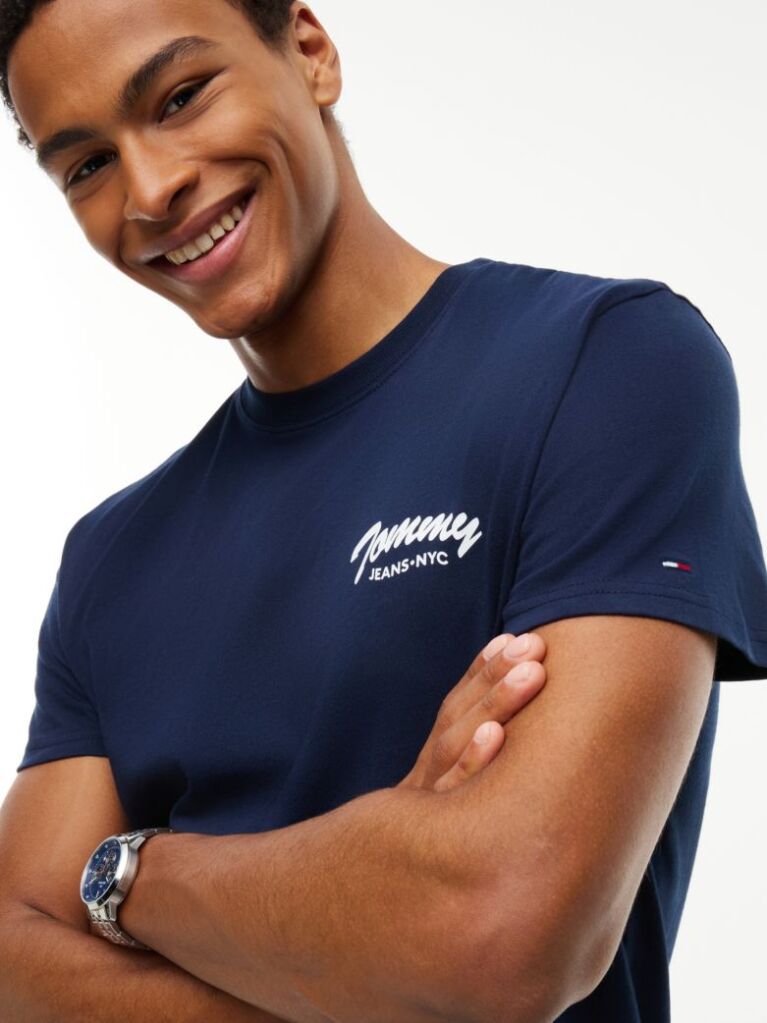Blue T-Shirt Din Jerseu Cu Guler Rotund Si Logo  Barbati