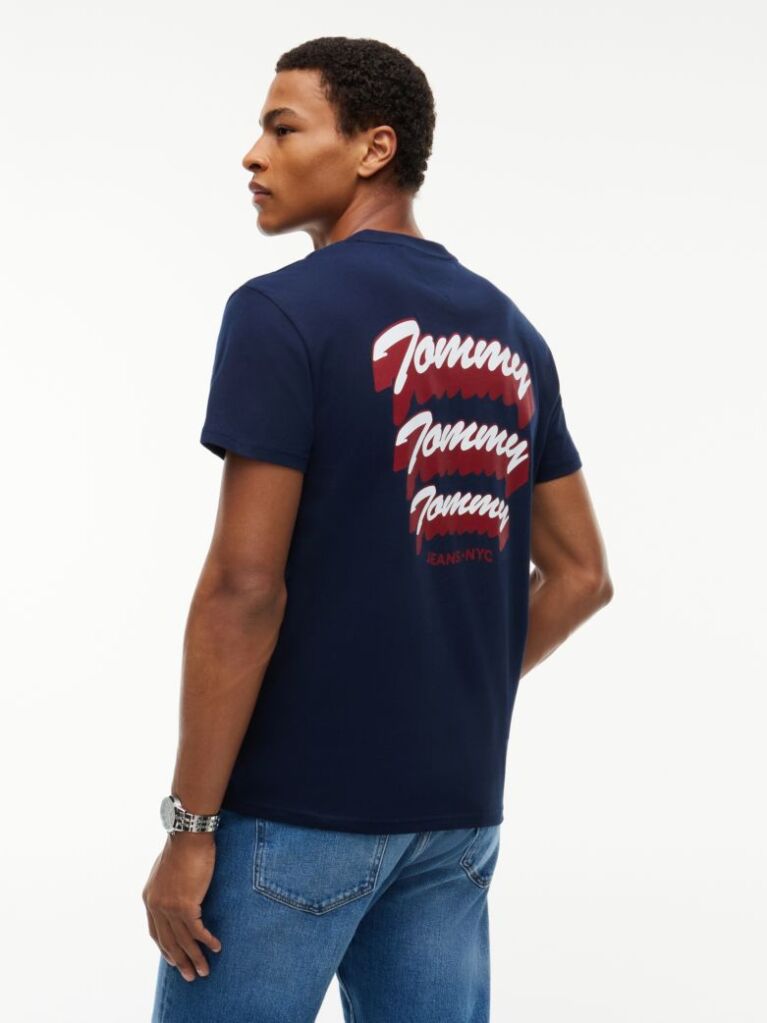 Blue T-Shirt Din Jerseu Cu Guler Rotund Si Logo  Barbati
