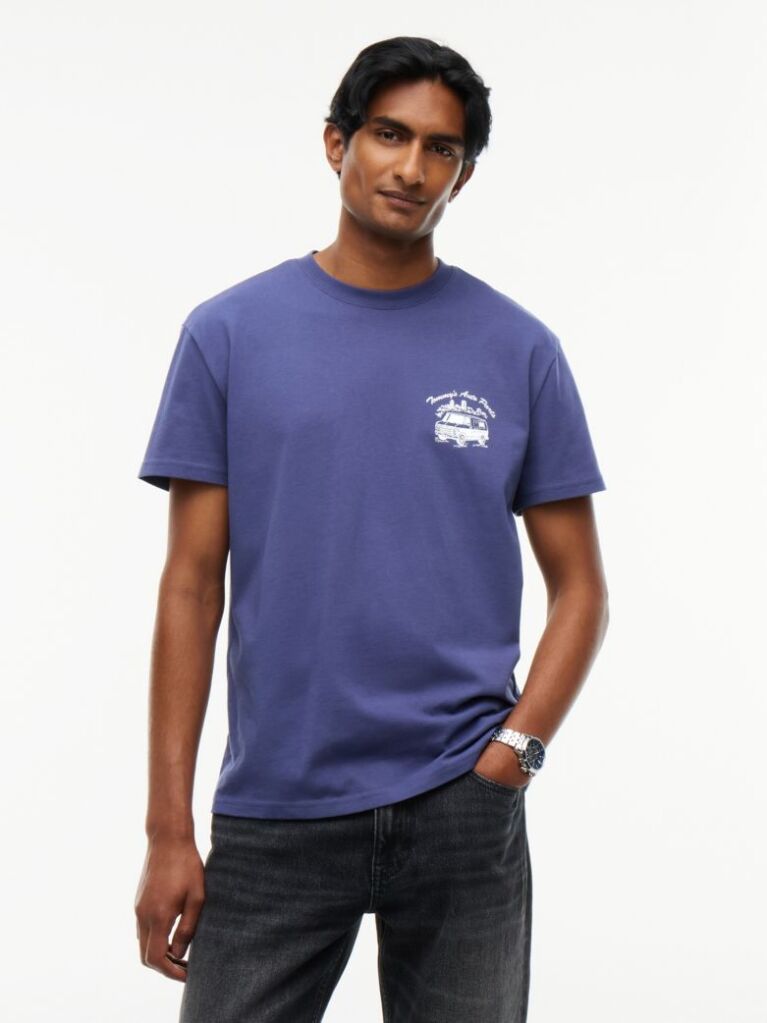 Blue T-Shirt Din Jerseu Cu Guler Rotund Si Logo  Barbati
