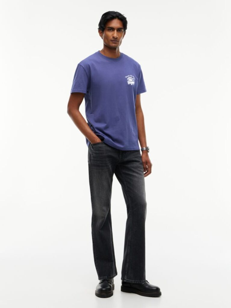 Blue T-Shirt Din Jerseu Cu Guler Rotund Si Logo  Barbati