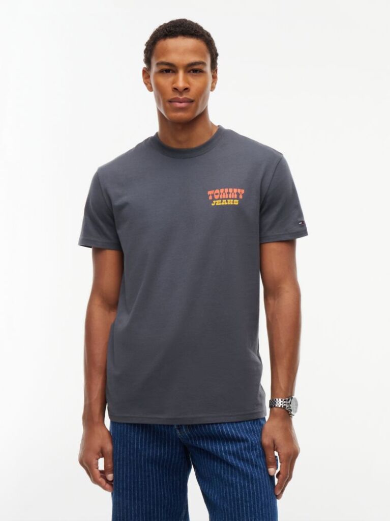 Negru T-Shirt Din Jerseu Cu Guler Rotund Si Logo  Barbati