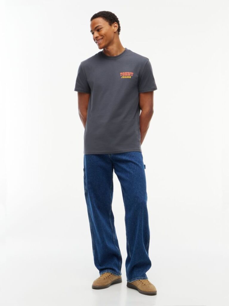 Negru T-Shirt Din Jerseu Cu Guler Rotund Si Logo  Barbati