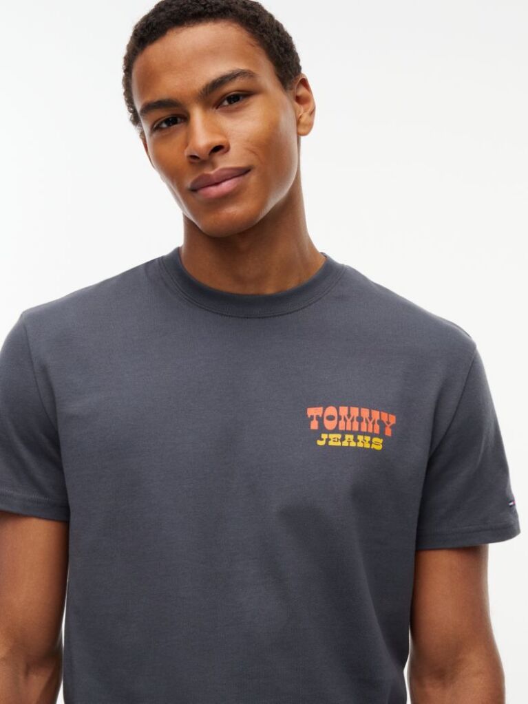 Negru T-Shirt Din Jerseu Cu Guler Rotund Si Logo  Barbati