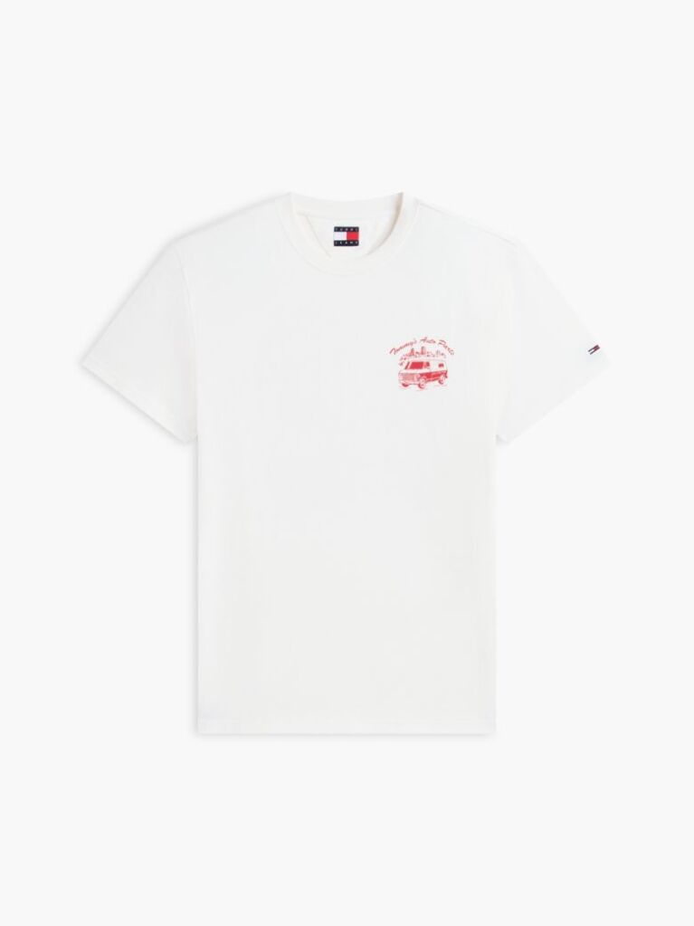 Alb T-Shirt Din Jerseu Cu Guler Rotund Si Logo  Barbati