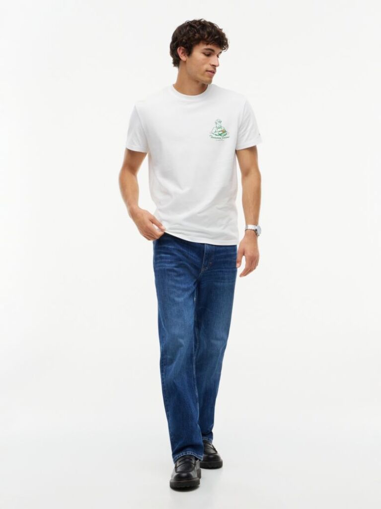 Bej T-Shirt Din Jerseu Cu Guler Rotund Si Logo  Barbati