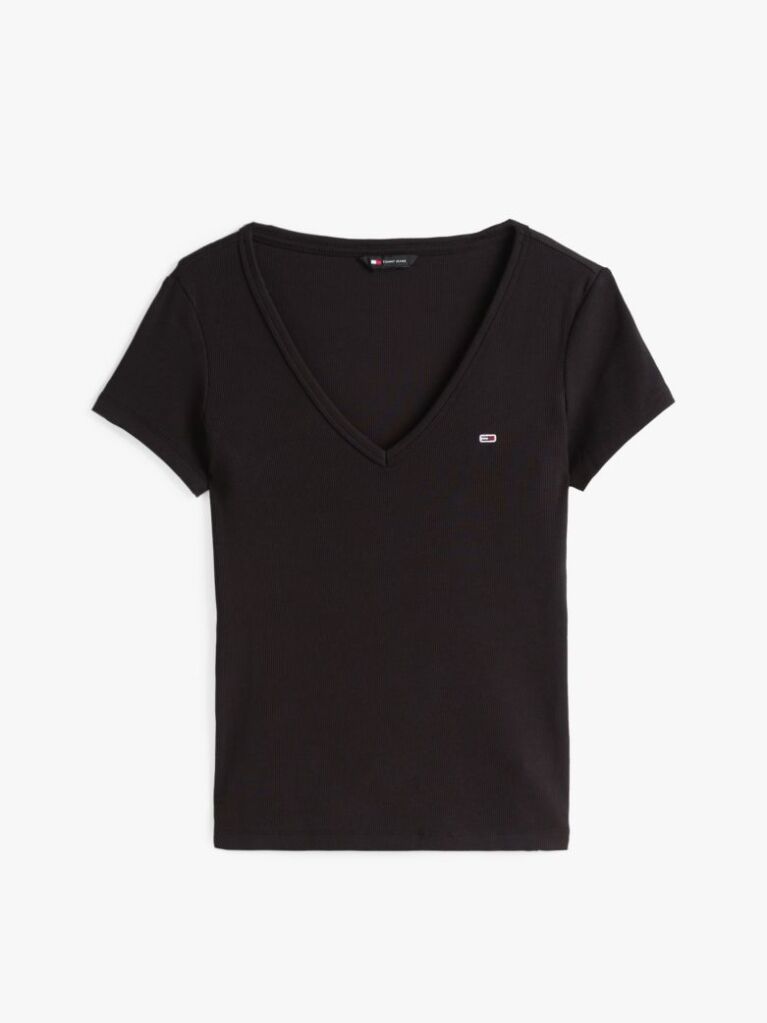 Negru Tricou Essential Slim Fit Cu Guler In V  Femei