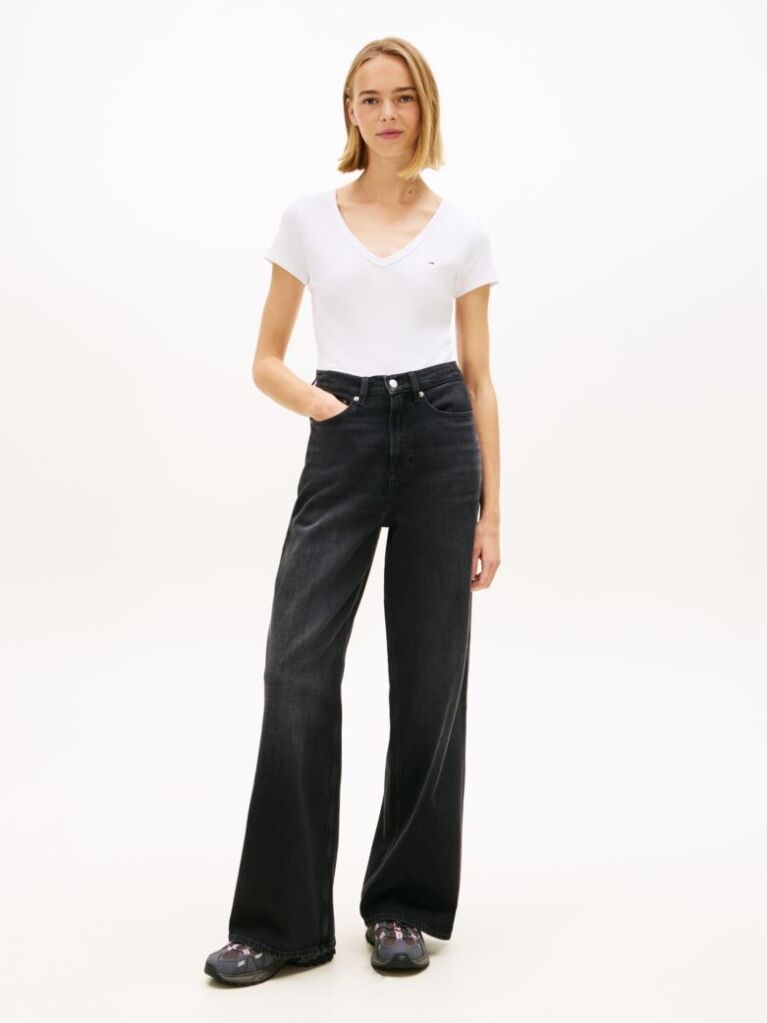 Alb Tricou Essential Slim Fit Cu Guler In V  Femei