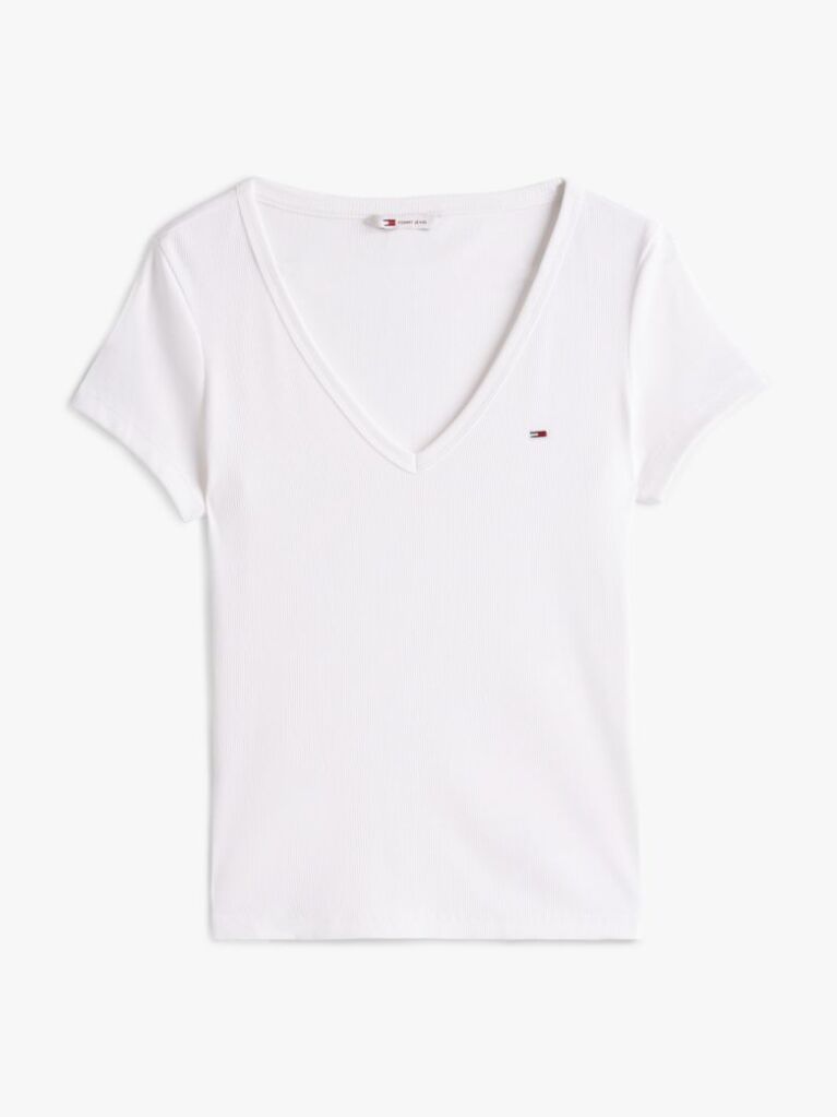 Alb Tricou Essential Slim Fit Cu Guler In V  Femei