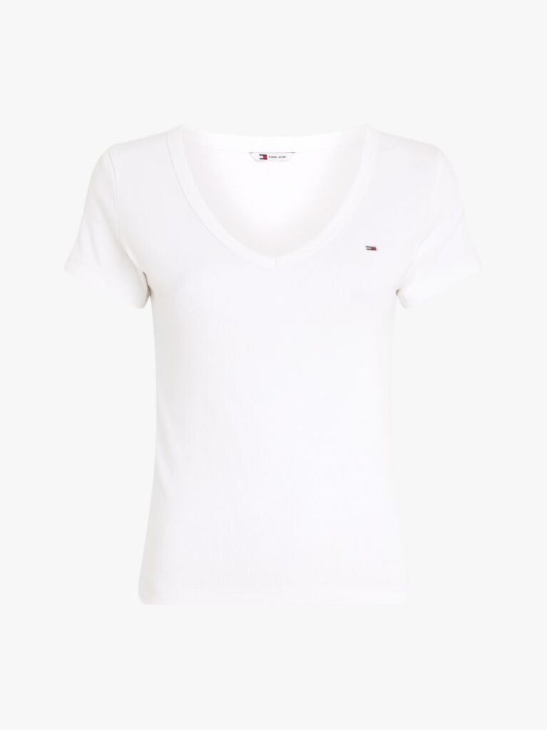 Alb Tricou Essential Slim Fit Cu Guler In V  Femei