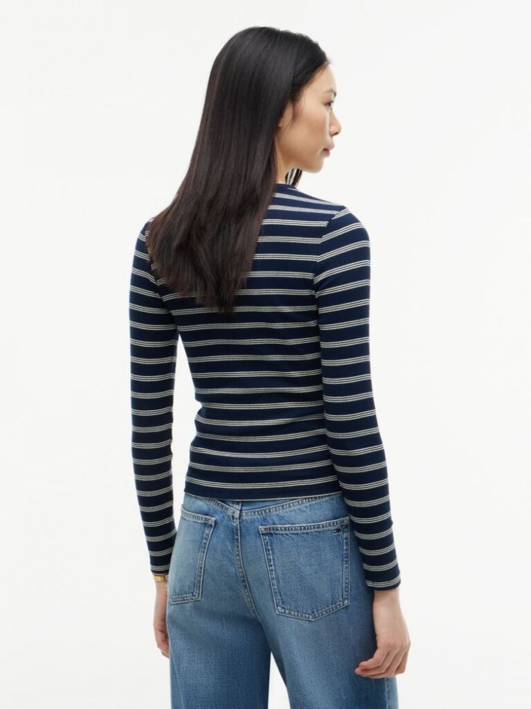 Multi Tricou Slim Cu Maneca Lunga Si Guler Riplat  Femei