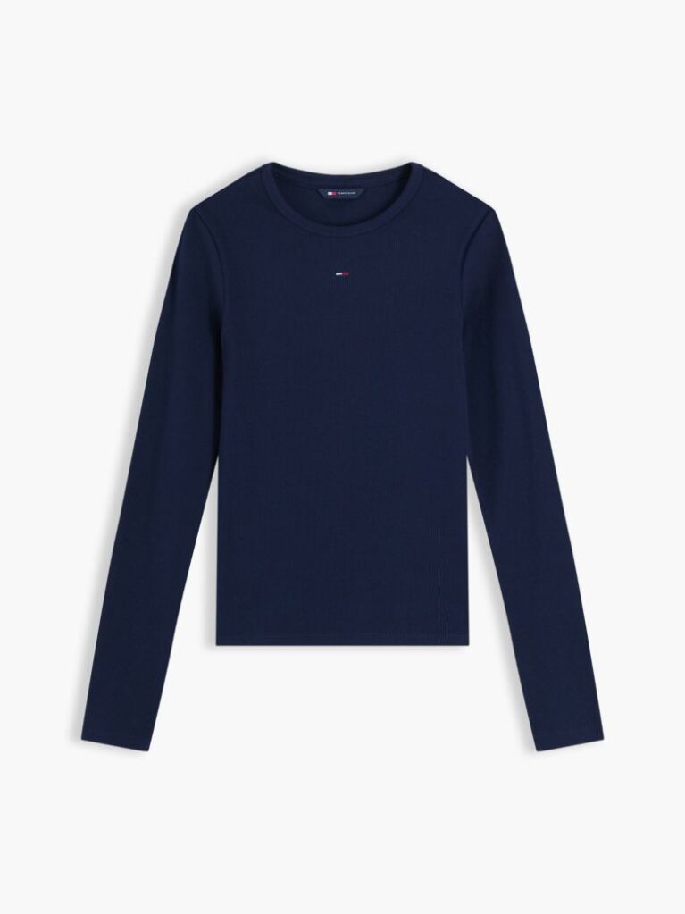 Blue Tricou Slim Cu Maneca Lunga Si Guler Riplat  Femei