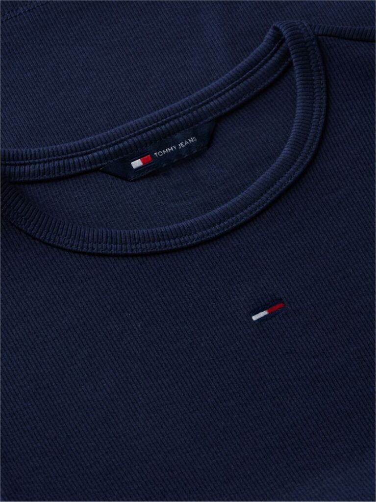 Blue Tricou Slim Cu Maneca Lunga Si Guler Riplat  Femei