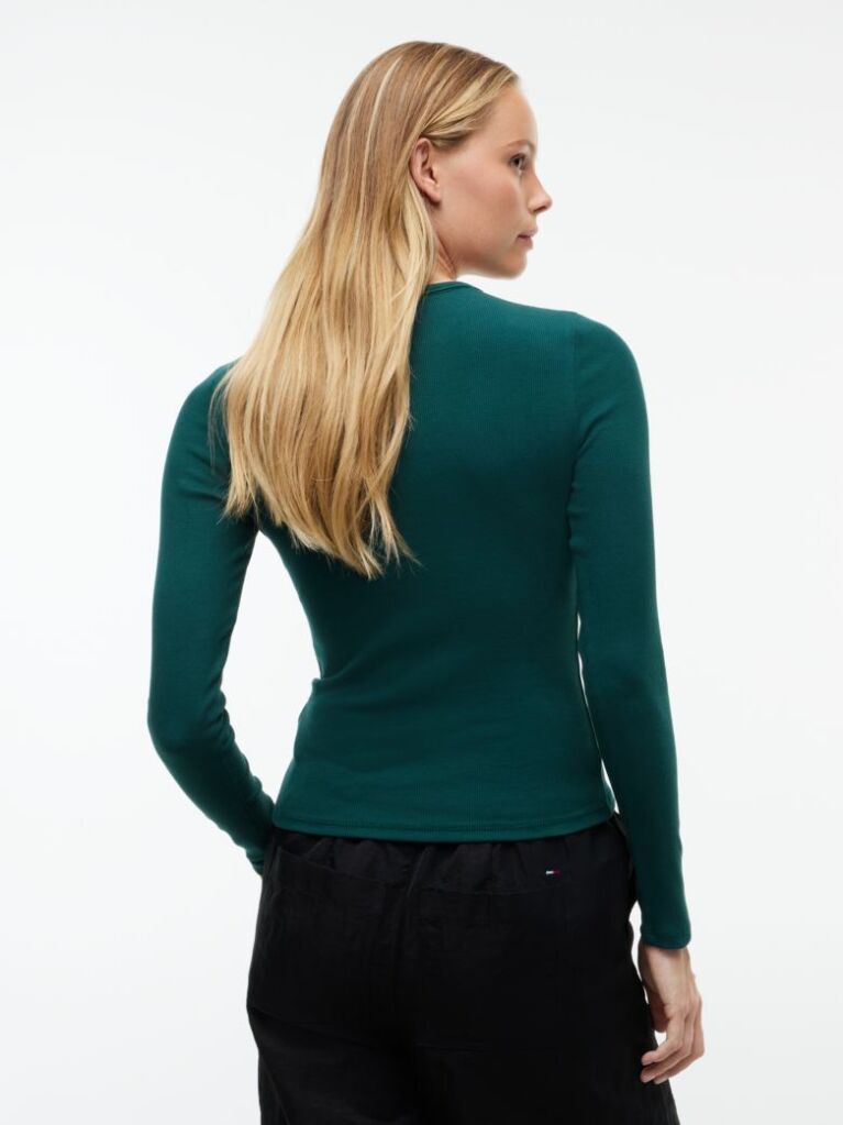 Green Ribbed Slim Long Sleeve T-Shirt  Women