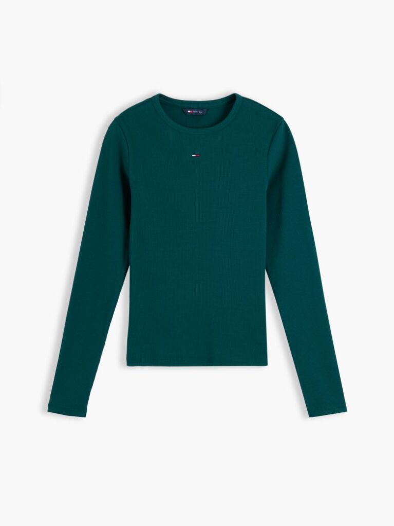Green Ribbed Slim Long Sleeve T-Shirt  Women