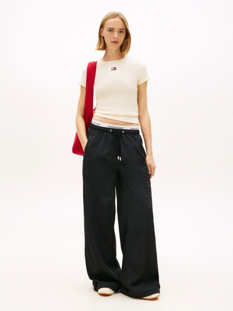 Galben TricouTommy Badge Ribbed Slim   Femei