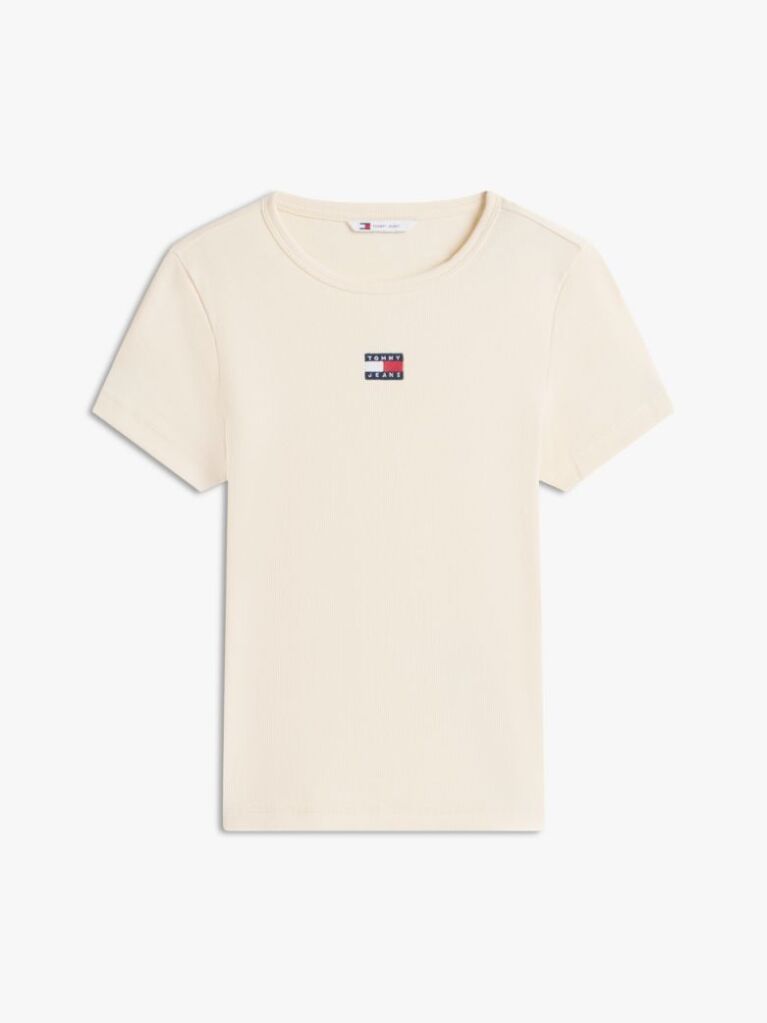 Galben TricouTommy Badge Ribbed Slim   Femei
