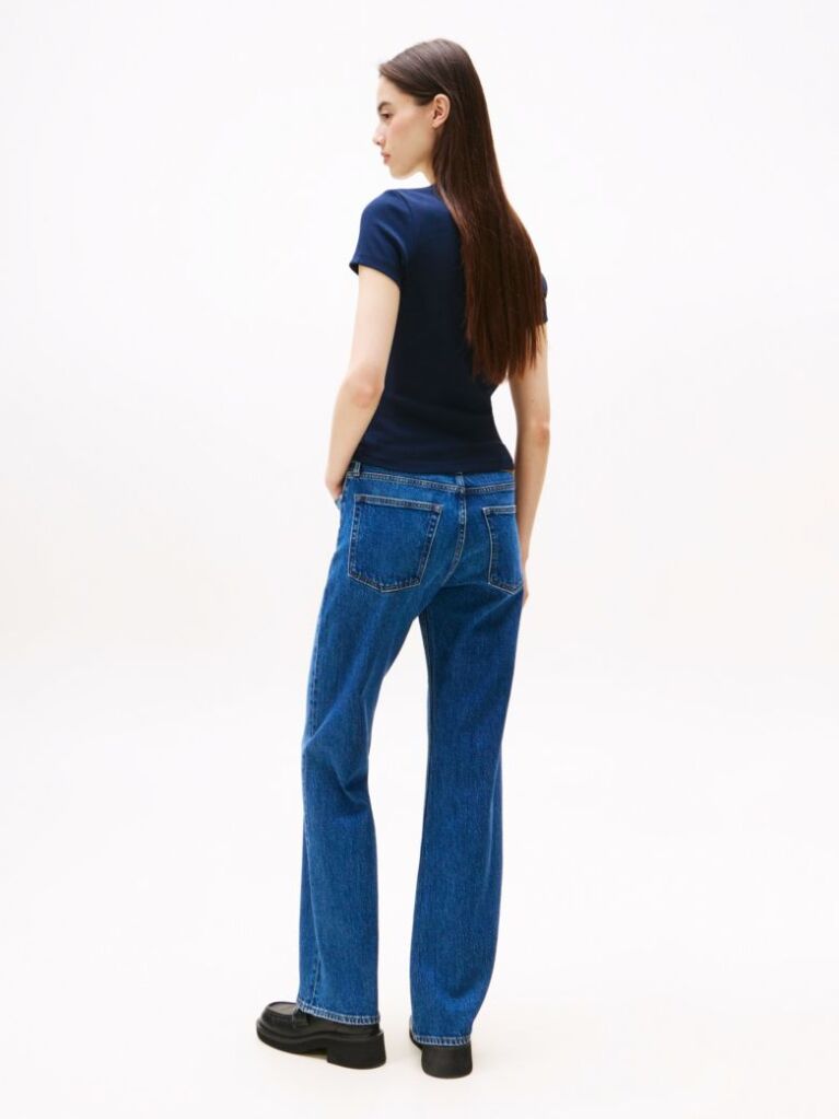Blue TricouTommy Badge Ribbed Slim   Femei
