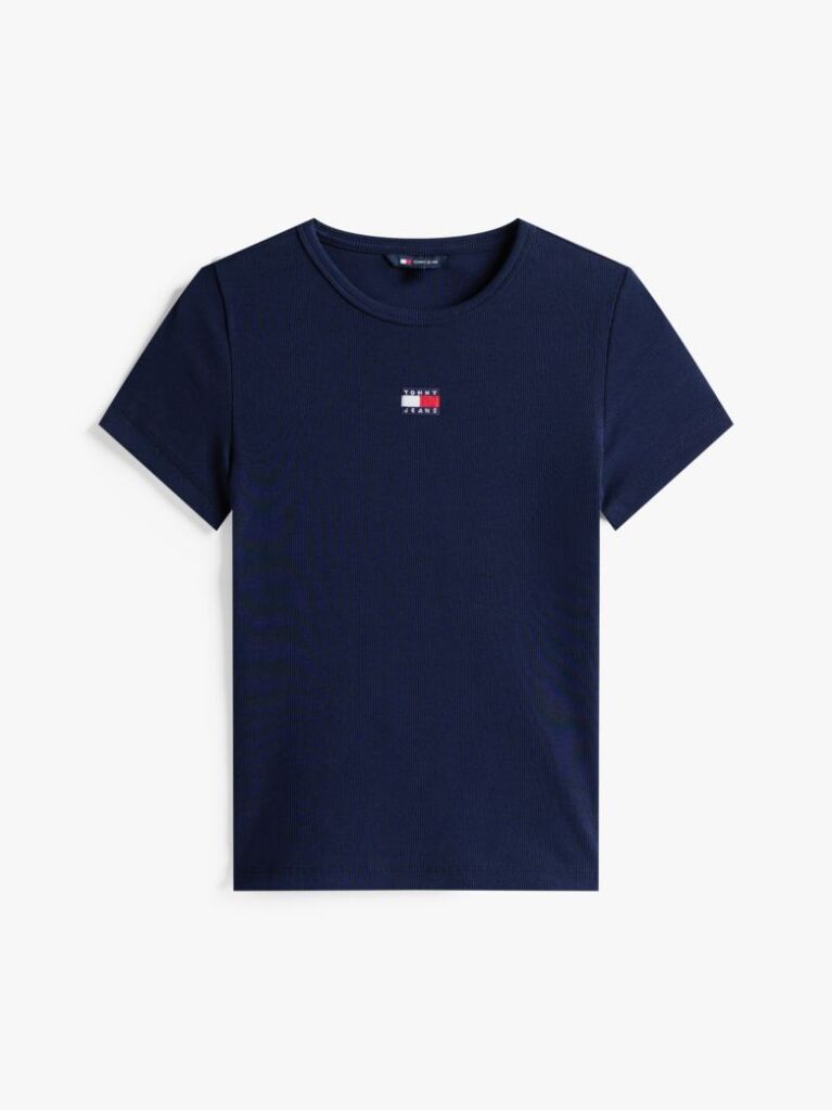 Blue TricouTommy Badge Ribbed Slim   Femei