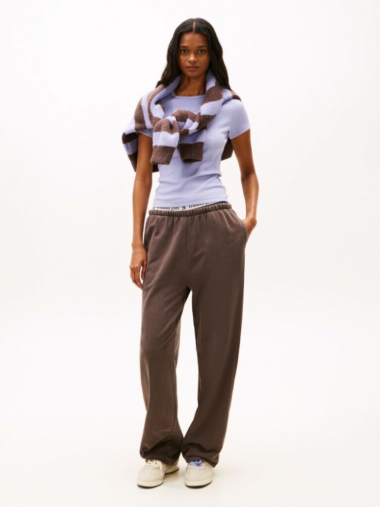 Mov TricouTommy Badge Ribbed Slim   Femei