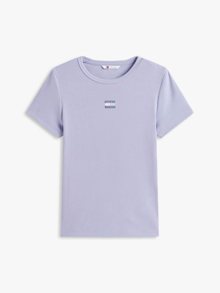 Mov TricouTommy Badge Ribbed Slim   Femei