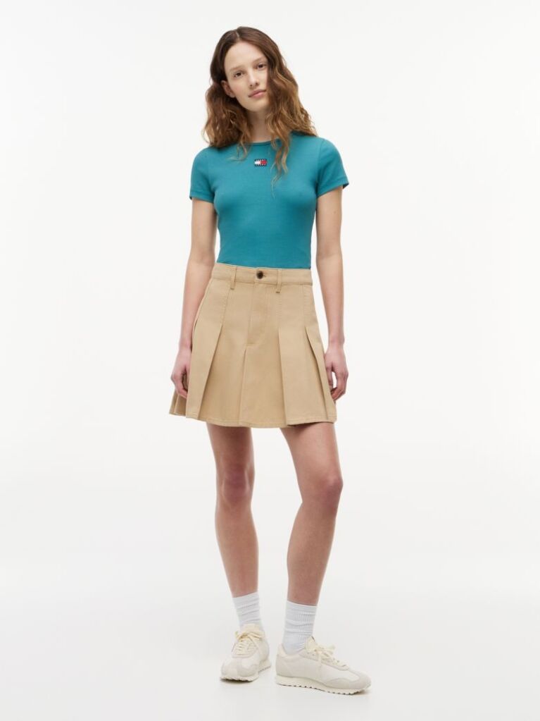 Blue TricouTommy Badge Ribbed Slim   Femei