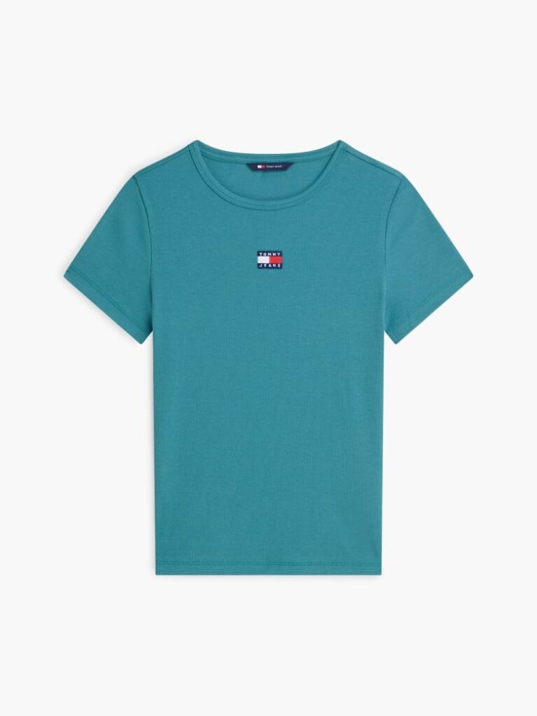 Blue TricouTommy Badge Ribbed Slim   Femei