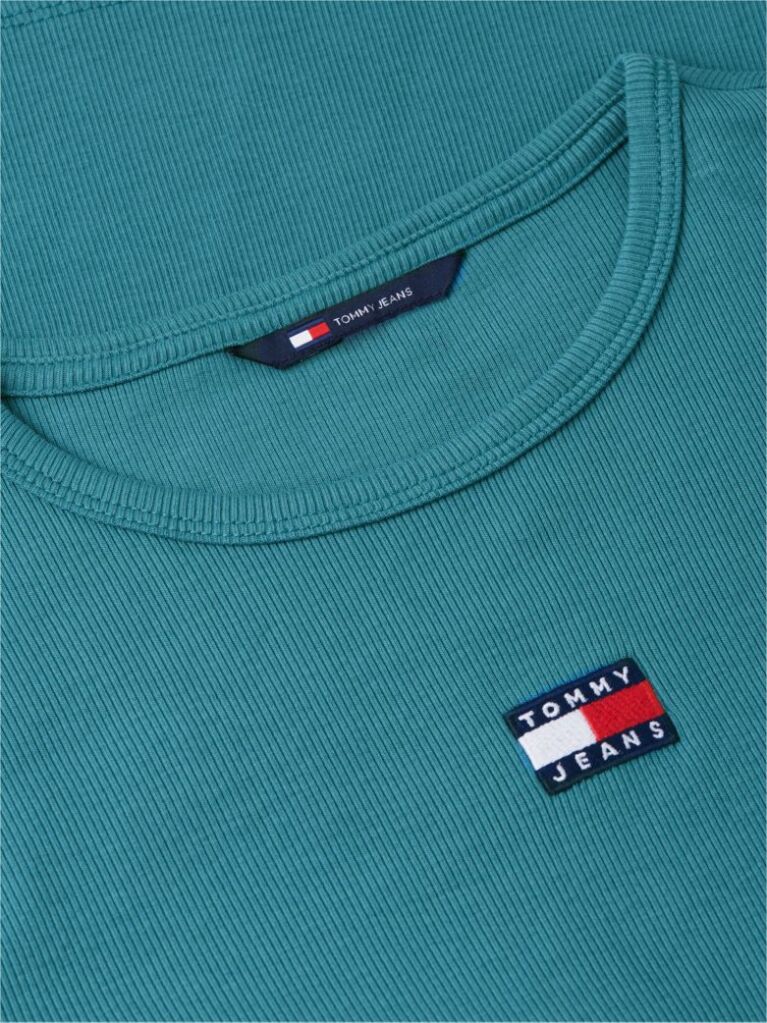 Blue TricouTommy Badge Ribbed Slim   Femei